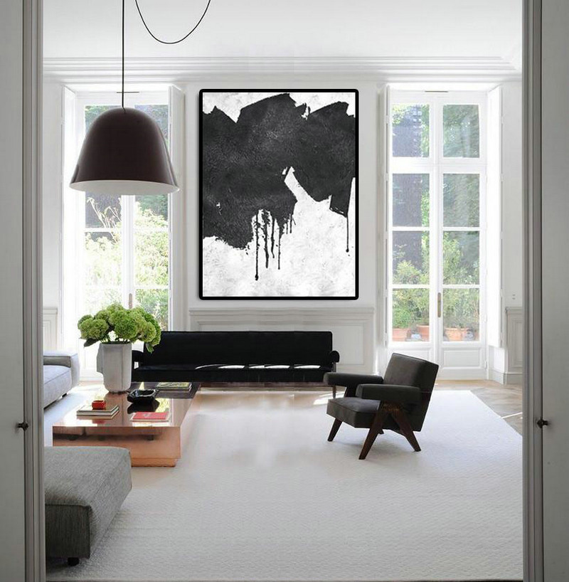 Hand Painted Extra Large Abstract Painting,Black And White Minimal Painting On Canvas - Contemporary Art Wall Decor